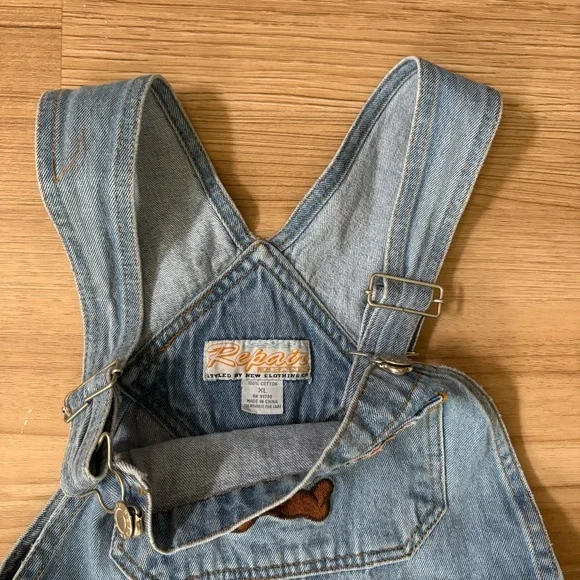 Vintage 80s 90s Repair Jeans Girl’s Embroidered Bear Jean Overalls